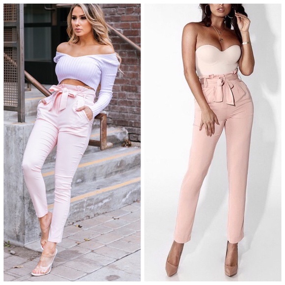 Blush Pink Tie Waist Trousers (L) - Picture 4 of 6
